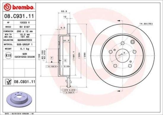 BREMBO Bremsscheibe 08.C931.11 + Bremsbelagsatz, Scheibenbremse P 83 152 Bild BREMBO Bremsscheibe 08.C931.11 + Bremsbelagsatz, Scheibenbremse P 83 152