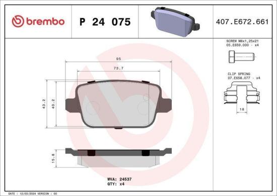 BREMBO Bremsbelagsatz, Scheibenbremse P 24 075 + Bremsscheibe 08.A540.1X Bild BREMBO Bremsbelagsatz, Scheibenbremse P 24 075 + Bremsscheibe 08.A540.1X