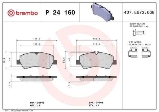 BREMBO Bremsscheibe 08.C539.11 + Bremsbelagsatz, Scheibenbremse P 24 160 Bild BREMBO Bremsscheibe 08.C539.11 + Bremsbelagsatz, Scheibenbremse P 24 160