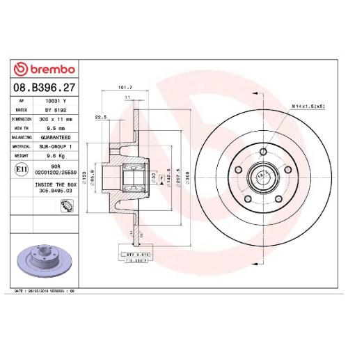 BREMBO Bremsbelagsatz, Scheibenbremse P 59 042 + Bremsscheibe 08.B396.27 Bild BREMBO Bremsbelagsatz, Scheibenbremse P 59 042 + Bremsscheibe 08.B396.27