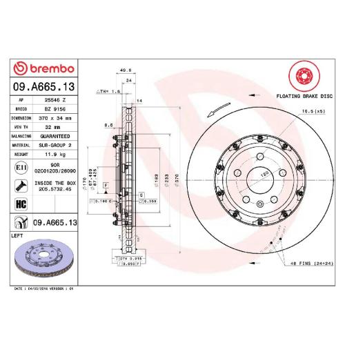 BREMBO Bremsbelagsatz, Scheibenbremse P 10 064 + Bremsscheibe 09.A665.13 + Bremsscheibe 09.A665.23 Bild BREMBO Bremsbelagsatz, Scheibenbremse P 10 064 + Bremsscheibe 09.A665.13 + Bremsscheibe 09.A665.23