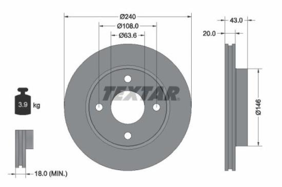 TEXTAR Bremsbelagsatz, Scheibenbremse 2117105 + Bremsscheibe 92051003 Bild TEXTAR Bremsbelagsatz, Scheibenbremse 2117105 + Bremsscheibe 92051003