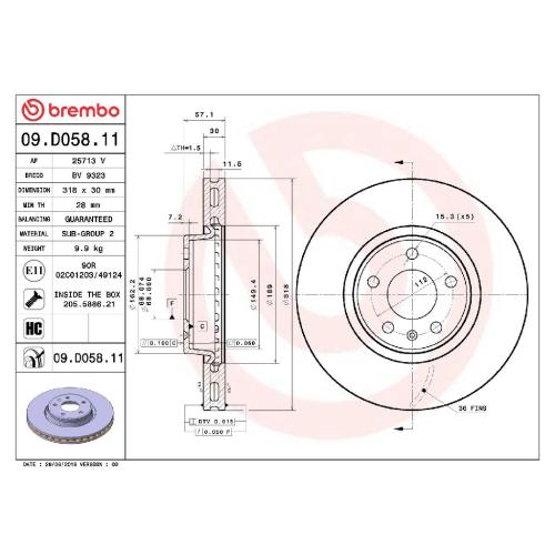 BREMBO Bremsscheibe 09.D058.11 + Bremsbelagsatz, Scheibenbremse P 85 164 Bild BREMBO Bremsscheibe 09.D058.11 + Bremsbelagsatz, Scheibenbremse P 85 164