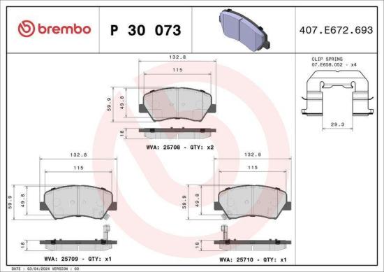 BREMBO Bremsscheibe 09.A532.2X + Bremsbelagsatz, Scheibenbremse P 30 073 Bild BREMBO Bremsscheibe 09.A532.2X + Bremsbelagsatz, Scheibenbremse P 30 073