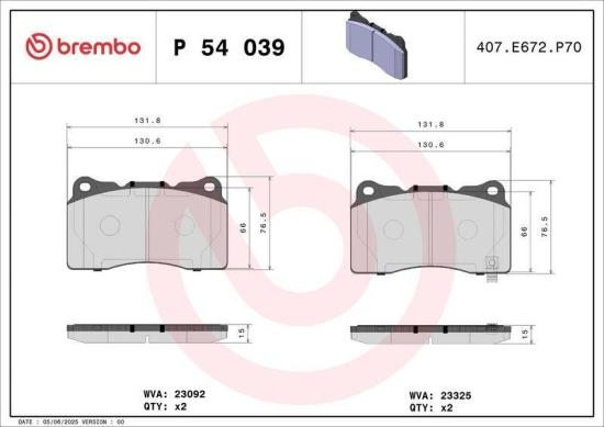 BREMBO Bremsbelagsatz, Scheibenbremse P 54 039 + Bremsscheibe 09.7812.21 Bild BREMBO Bremsbelagsatz, Scheibenbremse P 54 039 + Bremsscheibe 09.7812.21