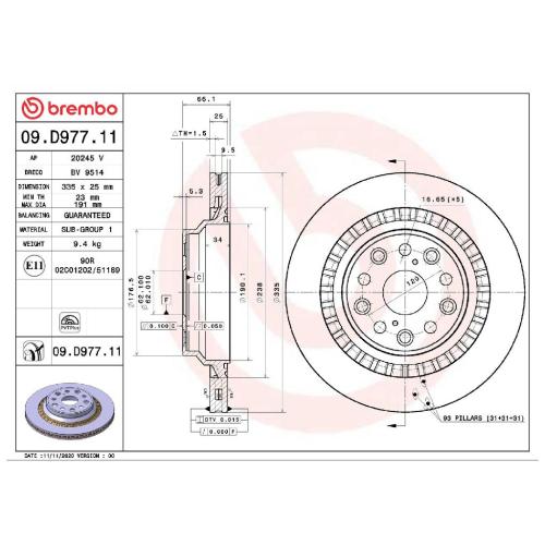 BREMBO Bremsbelagsatz, Scheibenbremse P 83 076 + Bremsscheibe 09.D977.11 Bild BREMBO Bremsbelagsatz, Scheibenbremse P 83 076 + Bremsscheibe 09.D977.11