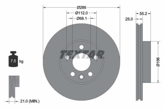 TEXTAR Bremsbelagsatz, Scheibenbremse 2184802 + Bremsscheibe 92074203 Bild TEXTAR Bremsbelagsatz, Scheibenbremse 2184802 + Bremsscheibe 92074203