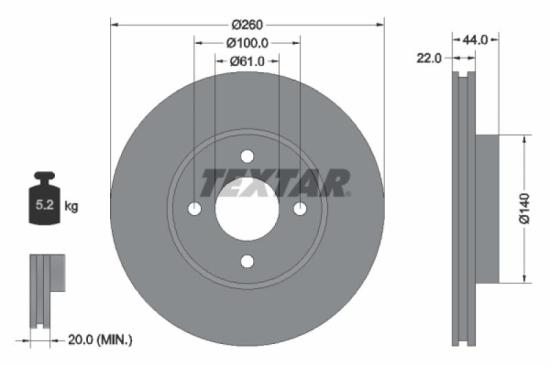 TEXTAR Bremsbelagsatz, Scheibenbremse 2440301 + Bremsscheibe 92239903 Bild TEXTAR Bremsbelagsatz, Scheibenbremse 2440301 + Bremsscheibe 92239903
