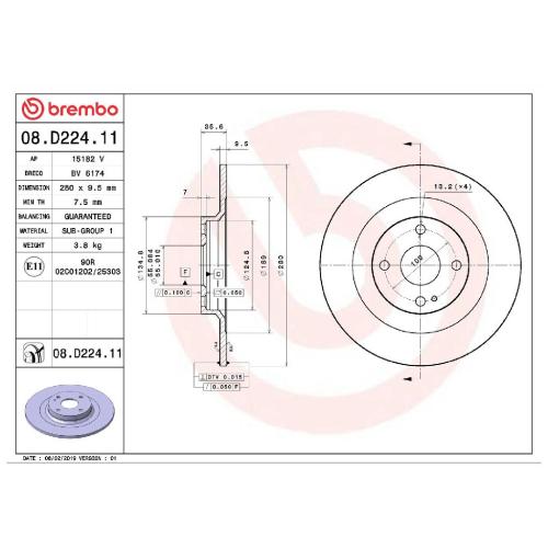 BREMBO Bremsscheibe 08.D224.11 + Bremsbelagsatz, Scheibenbremse P 49 044 Bild BREMBO Bremsscheibe 08.D224.11 + Bremsbelagsatz, Scheibenbremse P 49 044