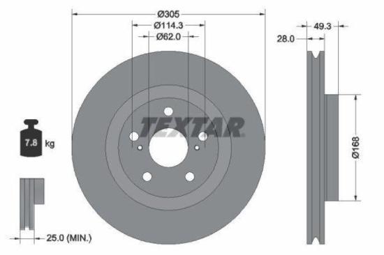 TEXTAR Bremsbelagsatz, Scheibenbremse 2445201 + Bremsscheibe 92304305 Bild TEXTAR Bremsbelagsatz, Scheibenbremse 2445201 + Bremsscheibe 92304305