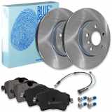 FEBI BILSTEIN Warnkontakt, Bremsbelagverschleiß 173571 BLUE PRINT Bremsbelagsatz, Scheibenbremse ADB114215 + Bremsscheibe ADB114325