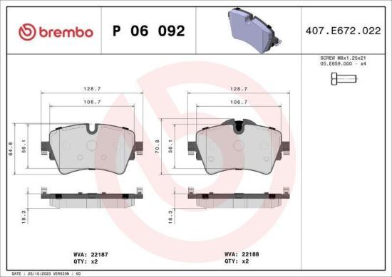 BREMBO Bremsbelagsatz, Scheibenbremse P 06 092 + Warnkontakt, Bremsbelagverschleiß A 00 506 + Bremsscheibe 09.C350.11 Bild BREMBO Bremsbelagsatz, Scheibenbremse P 06 092 + Warnkontakt, Bremsbelagverschleiß A 00 506 + Bremsscheibe 09.C350.11