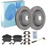 FEBI BILSTEIN Warnkontakt, Bremsbelagverschleiß 19186 BLUE PRINT Bremsbelagsatz, Scheibenbremse ADU174216 + Bremsscheibe ADU1743124