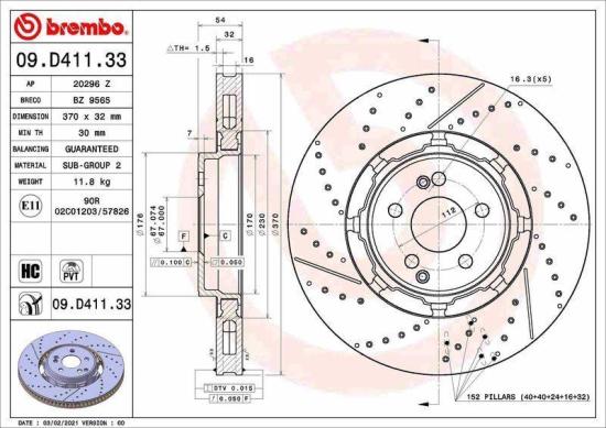 BREMBO Warnkontakt, Bremsbelagverschleiß A 00 353 + Bremsbelagsatz, Scheibenbremse P 50 168 + Bremsscheibe 09.D411.33 Bild BREMBO Warnkontakt, Bremsbelagverschleiß A 00 353 + Bremsbelagsatz, Scheibenbremse P 50 168 + Bremsscheibe 09.D411.33