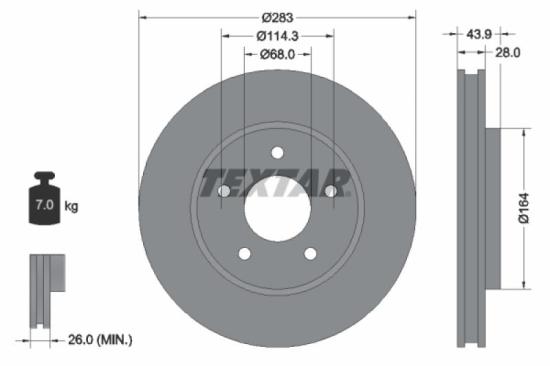 TEXTAR Bremsbelagsatz, Scheibenbremse 2422704 + Bremsscheibe 92280103 Bild TEXTAR Bremsbelagsatz, Scheibenbremse 2422704 + Bremsscheibe 92280103