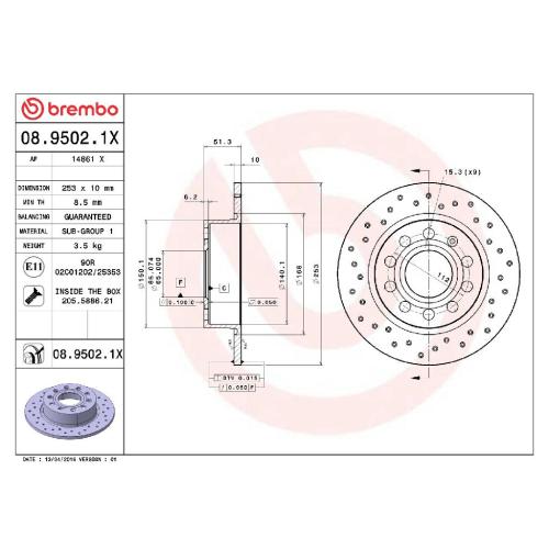BREMBO Bremsbelagsatz, Scheibenbremse P 85 020X + Bremsscheibe 08.9502.1X Bild BREMBO Bremsbelagsatz, Scheibenbremse P 85 020X + Bremsscheibe 08.9502.1X