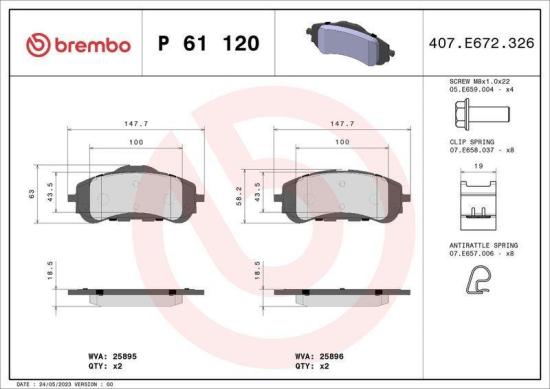 BREMBO Bremsbelagsatz, Scheibenbremse P 61 120 + Bremsscheibe 09.C658.1X Bild BREMBO Bremsbelagsatz, Scheibenbremse P 61 120 + Bremsscheibe 09.C658.1X