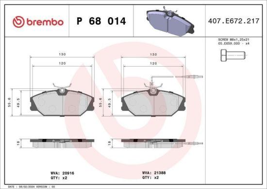 BREMBO Bremsbelagsatz, Scheibenbremse P 68 014 + Bremsscheibe 09.5802.21 Bild BREMBO Bremsbelagsatz, Scheibenbremse P 68 014 + Bremsscheibe 09.5802.21