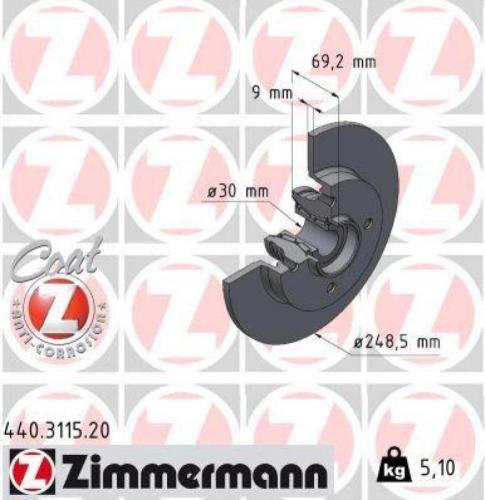 ZIMMERMANN Bremsscheibe 440.3115.20 + Bremsbelagsatz, Scheibenbremse 24150.175.1 Bild ZIMMERMANN Bremsscheibe 440.3115.20 + Bremsbelagsatz, Scheibenbremse 24150.175.1