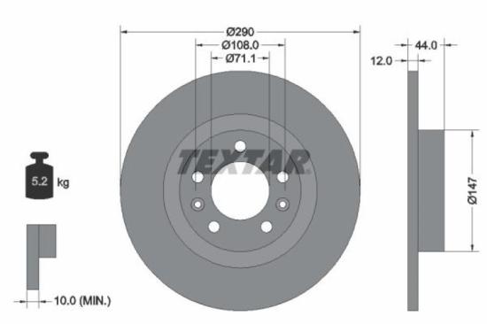 TEXTAR Bremsbelagsatz, Scheibenbremse 2521801 + Bremsscheibe 92238003 Bild TEXTAR Bremsbelagsatz, Scheibenbremse 2521801 + Bremsscheibe 92238003