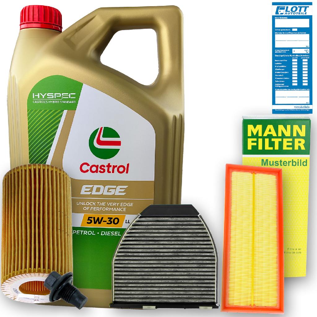 Castrol Motoröl + Ölfilter + Luftfilter + Innenraumfilter + Ablassschraube