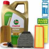 Castrol Motoröl + Ölfilter + Luftfilter + Innenraumfilter + Ablassschraube
