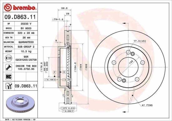 BREMBO Bremsbelagsatz, Scheibenbremse P 30 036 + Bremsscheibe 09.D863.11 Bild BREMBO Bremsbelagsatz, Scheibenbremse P 30 036 + Bremsscheibe 09.D863.11