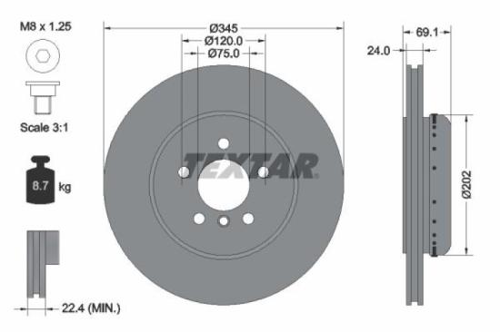 TEXTAR Bremsbelagsatz, Scheibenbremse 2456101 + Bremsscheibe 92253925 + Warnkontakt, Bremsbelagverschleiß 98047300 Bild TEXTAR Bremsbelagsatz, Scheibenbremse 2456101 + Bremsscheibe 92253925 + Warnkontakt, Bremsbelagverschleiß 98047300