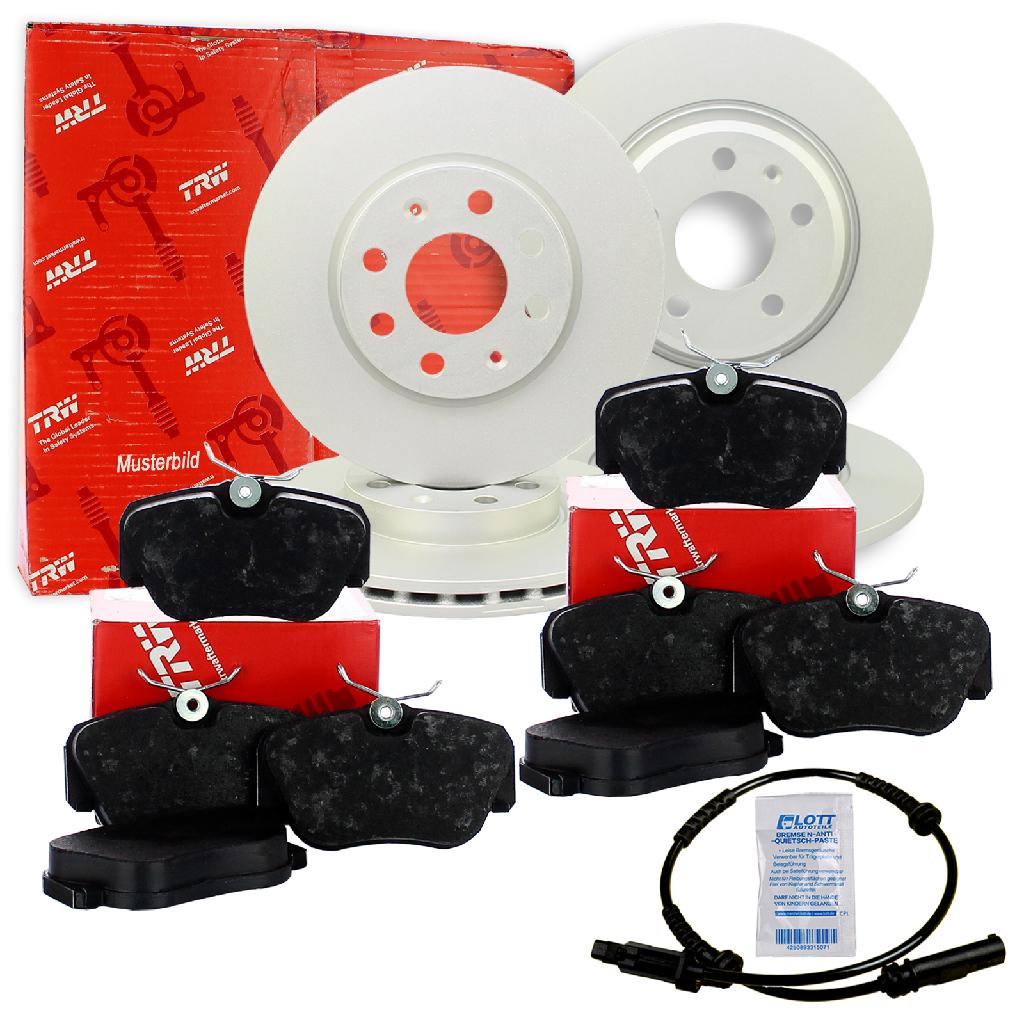 TRW Warnkontakt, Bremsbelagverschleiß GIC203 + Bremsbelagsatz, Scheibenbremse GDB1696 + Bremsscheibe DF4823S + Bremsbelagsatz, Scheibenbremse GDB1697 + Bremsscheibe DF4822S