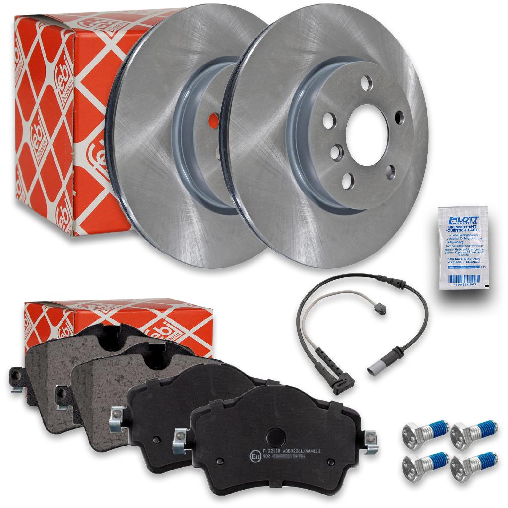 FEBI BILSTEIN Warnkontakt, Bremsbelagverschleiß 101072 + Bremsbelagsatz, Scheibenbremse 116345 + Bremsscheibe 108632