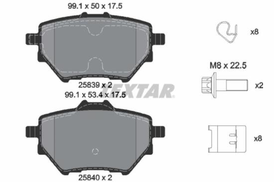 TEXTAR Bremsbelagsatz, Scheibenbremse 2589501 + Bremsbelagsatz, Scheibenbremse 2583901 + Bremsscheibe 92267903 + Bremsscheibe 92268003 Bild TEXTAR Bremsbelagsatz, Scheibenbremse 2589501 + Bremsbelagsatz, Scheibenbremse 2583901 + Bremsscheibe 92267903 + Bremsscheibe 92268003
