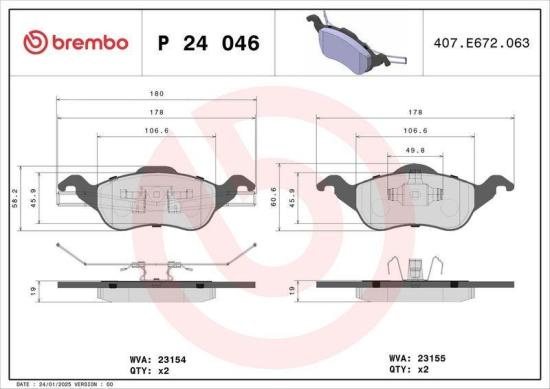 BREMBO Bremsscheibe 09.7806.1X + Bremsbelagsatz, Scheibenbremse P 24 046 Bild BREMBO Bremsscheibe 09.7806.1X + Bremsbelagsatz, Scheibenbremse P 24 046