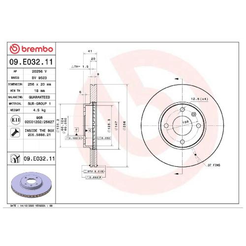 BREMBO Bremsbelagsatz, Scheibenbremse P 59 093 + Bremsscheibe 09.E032.11 Bild BREMBO Bremsbelagsatz, Scheibenbremse P 59 093 + Bremsscheibe 09.E032.11