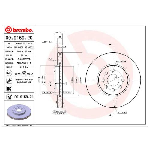 BREMBO Bremsscheibe 09.9159.21 + Bremsbelagsatz, Scheibenbremse P 59 045 Bild BREMBO Bremsscheibe 09.9159.21 + Bremsbelagsatz, Scheibenbremse P 59 045