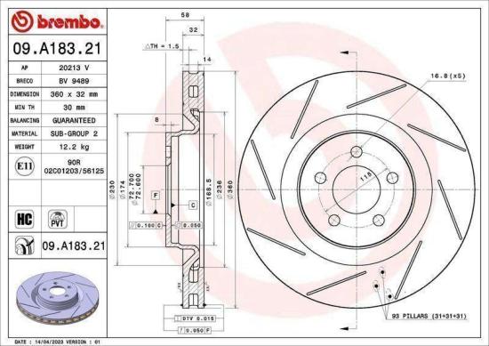 BREMBO Bremsbelagsatz, Scheibenbremse P 11 023 + Bremsscheibe 09.A183.21 Bild BREMBO Bremsbelagsatz, Scheibenbremse P 11 023 + Bremsscheibe 09.A183.21