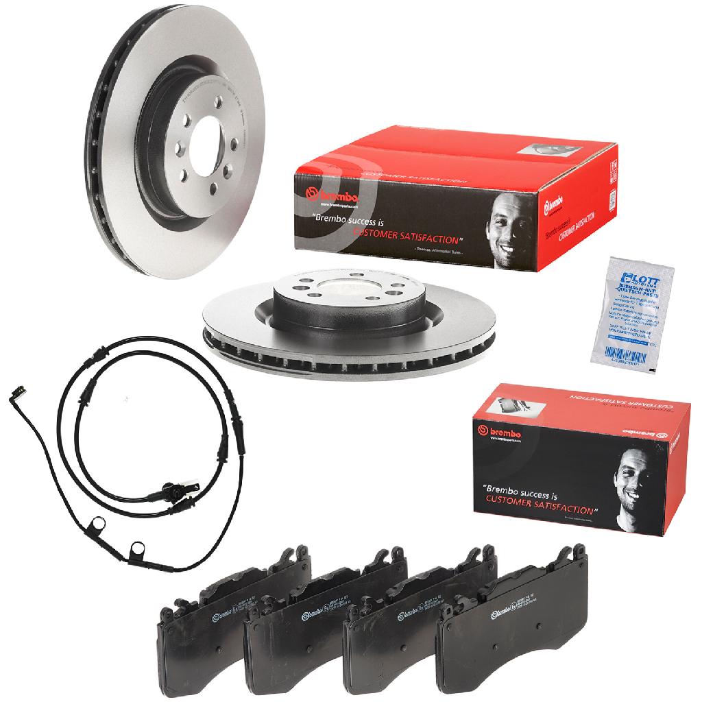 BREMBO Bremsscheibe 09.B858.11 + Bremsbelagsatz, Scheibenbremse P 44 023 + Warnkontakt, Bremsbelagverschleiß A 00 478