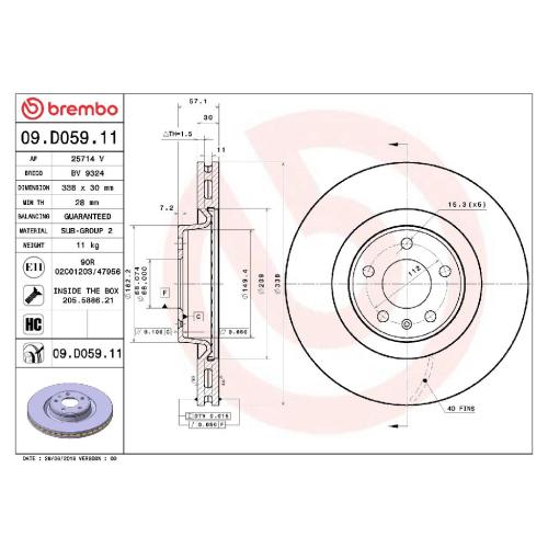 BREMBO Bremsscheibe 09.D059.11 + Bremsbelagsatz, Scheibenbremse P 85 164 Bild BREMBO Bremsscheibe 09.D059.11 + Bremsbelagsatz, Scheibenbremse P 85 164
