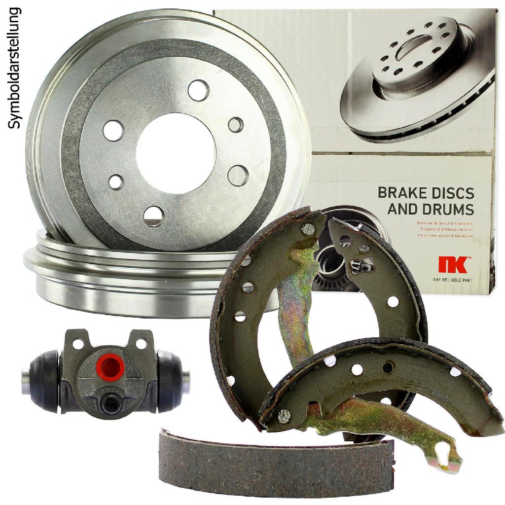 NK Bremstrommel 259905 + Bremsbackensatz 2736540 + Radbremszylinder 803629 + Zubehörsatz, Feststellbremsbacken 7936710