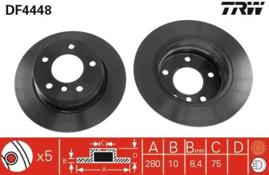 TRW Bremsscheibe DF4448 + Warnkontakt, Bremsbelagverschleiß GIC270 + Bremsbelagsatz, Scheibenbremse GDB1612 Bild TRW Bremsscheibe DF4448 + Warnkontakt, Bremsbelagverschleiß GIC270 + Bremsbelagsatz, Scheibenbremse GDB1612