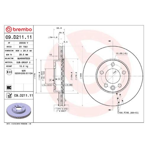 BREMBO Bremsscheibe 09.D211.11 + Bremsbelagsatz, Scheibenbremse P 85 081 Bild BREMBO Bremsscheibe 09.D211.11 + Bremsbelagsatz, Scheibenbremse P 85 081