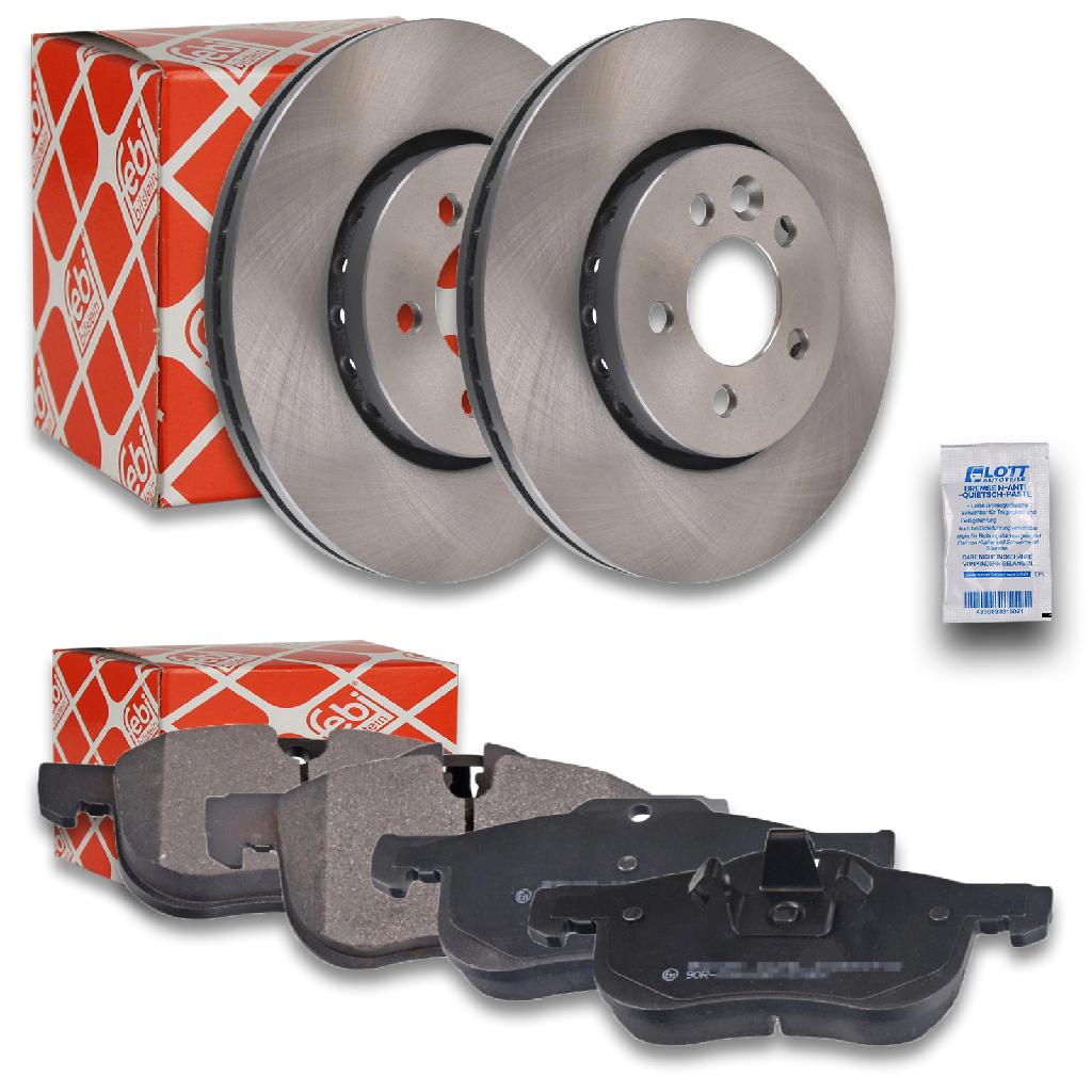 FEBI BILSTEIN Bremsscheibe 17963 + Warnkontakt, Bremsbelagverschleiß 17965 + Bremsbelagsatz, Scheibenbremse 16354