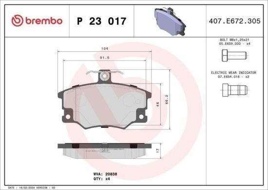 BREMBO Bremsbelagsatz, Scheibenbremse P 23 017 + Bremsscheibe 08.3636.10 Bild BREMBO Bremsbelagsatz, Scheibenbremse P 23 017 + Bremsscheibe 08.3636.10