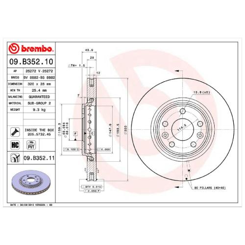 BREMBO Bremsbelagsatz, Scheibenbremse P 68 045 + Bremsscheibe 09.B352.11 Bild BREMBO Bremsbelagsatz, Scheibenbremse P 68 045 + Bremsscheibe 09.B352.11
