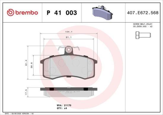 BREMBO Bremsscheibe 09.8903.14 + Bremsbelagsatz, Scheibenbremse P 41 003 Bild BREMBO Bremsscheibe 09.8903.14 + Bremsbelagsatz, Scheibenbremse P 41 003