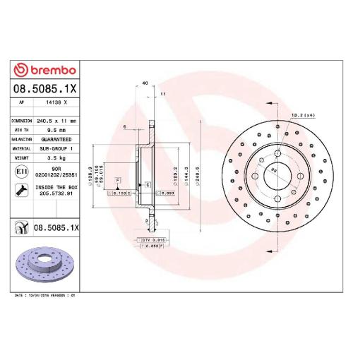 BREMBO Bremsscheibe 08.5085.1X + Bremsbelagsatz, Scheibenbremse P 24 147 Bild BREMBO Bremsscheibe 08.5085.1X + Bremsbelagsatz, Scheibenbremse P 24 147