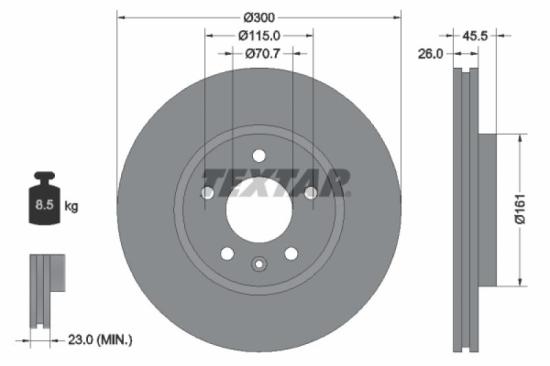 TEXTAR Bremsbelagsatz, Scheibenbremse 2503401 + Bremsscheibe 92205605 Bild TEXTAR Bremsbelagsatz, Scheibenbremse 2503401 + Bremsscheibe 92205605