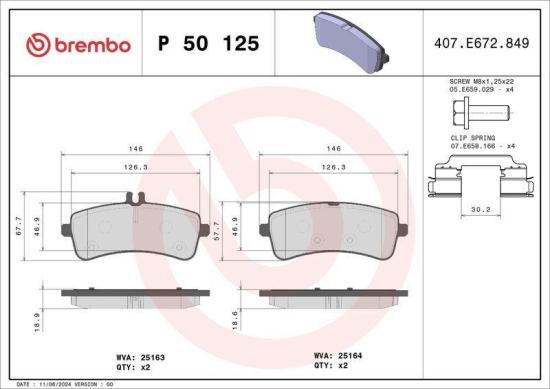 BREMBO Bremsbelagsatz, Scheibenbremse P 50 125 + Bremsscheibe 09.B879.11 + Warnkontakt, Bremsbelagverschleiß A 00 377 Bild BREMBO Bremsbelagsatz, Scheibenbremse P 50 125 + Bremsscheibe 09.B879.11 + Warnkontakt, Bremsbelagverschleiß A 00 377