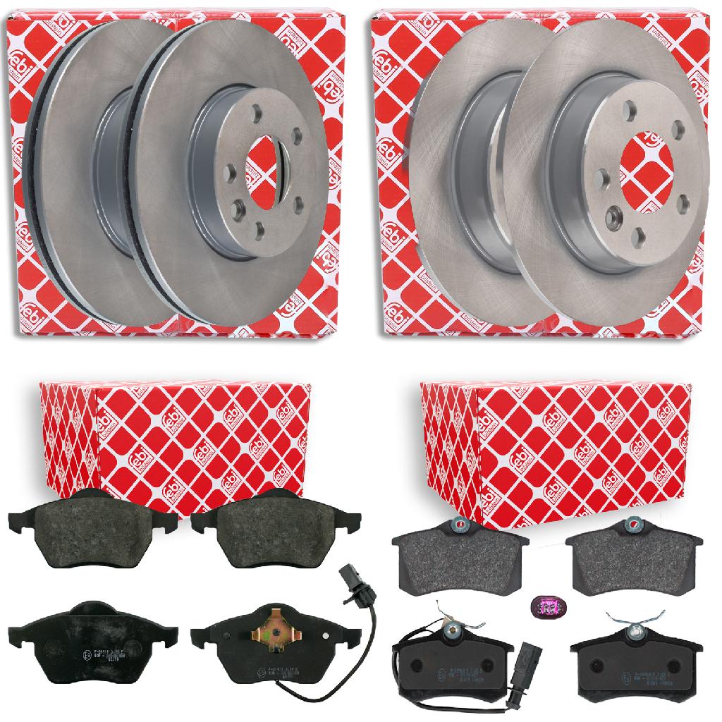 FEBI BILSTEIN Bremsbelagsatz, Scheibenbremse 16398 + Bremsbelagsatz, Scheibenbremse 16394 + Bremsscheibe 14160 + Bremsscheibe 14162