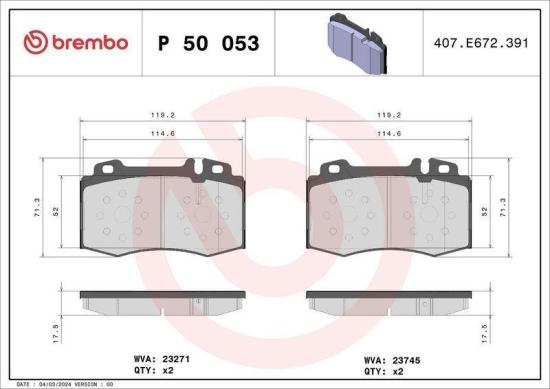 BREMBO Bremsbelagsatz, Scheibenbremse P 50 053 + Bremsscheibe 09.A731.11 + Warnkontakt, Bremsbelagverschleiß A 00 377 Bild BREMBO Bremsbelagsatz, Scheibenbremse P 50 053 + Bremsscheibe 09.A731.11 + Warnkontakt, Bremsbelagverschleiß A 00 377