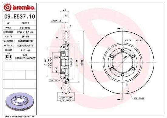 BREMBO Bremsbelagsatz, Scheibenbremse P 34 007 + Bremsscheibe 09.E537.10 Bild BREMBO Bremsbelagsatz, Scheibenbremse P 34 007 + Bremsscheibe 09.E537.10